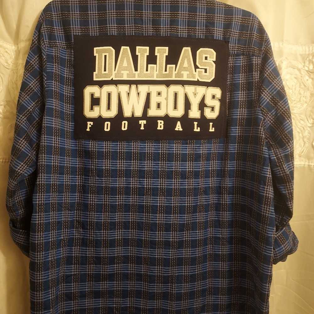DALLAS COWBOYS UPCYCLED BLUE BUTTON DOWN UNISEX SHIRT SZ XXL